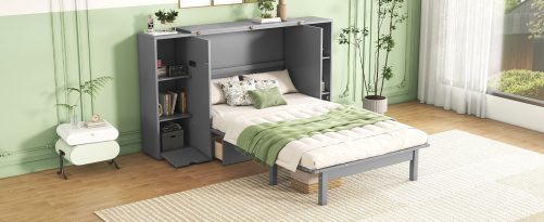 Queen Size Murphy Bed with Shelves, Drawers and USB Ports