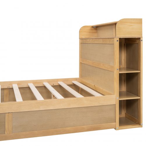 Full Size Platform Bed with Storage Headboard and a Big Drawer