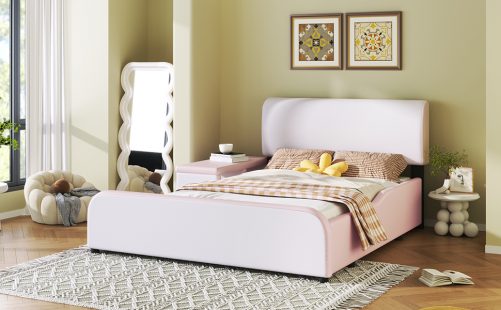 Full Size Upholstered Platform Bed with Storage Nightstand and Guardrail