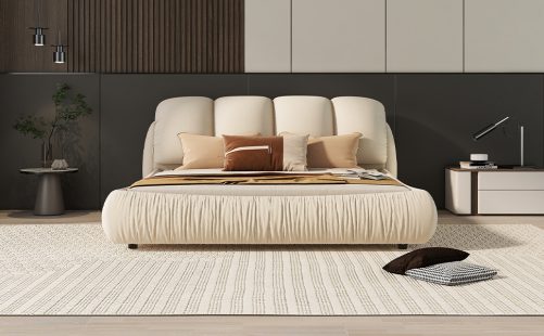 Queen Size Luxury Upholstered Bed With Thick Headboard