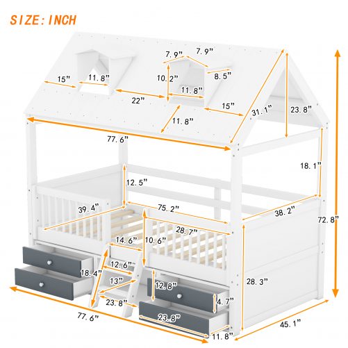 Twin Size Wood House Bed Frame