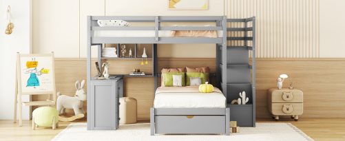 Full Over Twin Bunk Bed With Desk, Drawers And Shelves