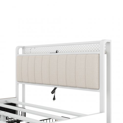 Queen Size Bed Frame With LED Headboard,  4 Storage Drawers And USB Ports