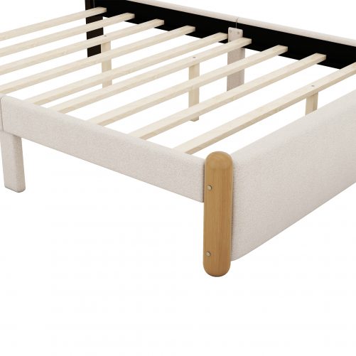 Full Size Upholstered Platform Bed with Wood Supporting Feet