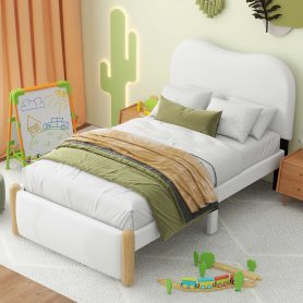 Twin Size Upholstered Platform Bed with Wood Supporting Feet