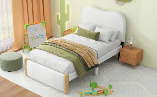 Twin Size Upholstered Platform Bed with Wood Supporting Feet