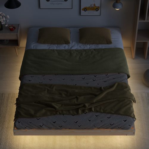 Modern Full Size Low Profile Platform Bed With LED Lights Underneath
