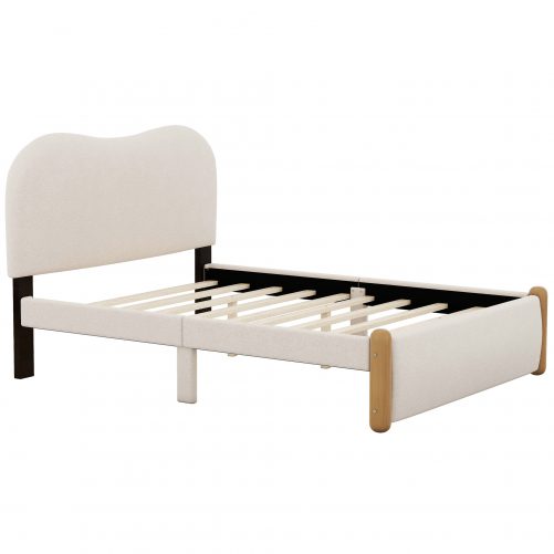Full Size Upholstered Platform Bed with Wood Supporting Feet