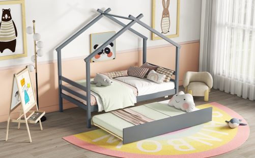 Twin Size House-shaped Bed with Trundle