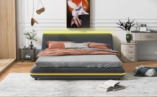 Full Size Upholstery Platform Bed Frame With Sloped Headboard