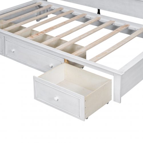 Twin Size Wood Daybed with Multi-Storage Shelves, Charging Station and 3 Drawers