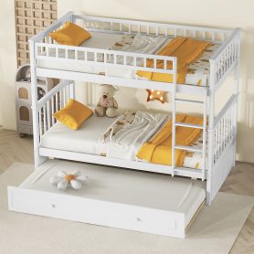 Twin over Twin Bunk Bed with Twin Size Trundle, Convertible Beds