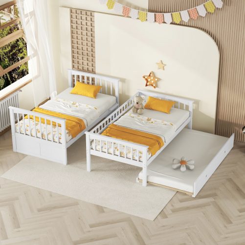 Twin over Twin Bunk Bed with Twin Size Trundle, Convertible Beds