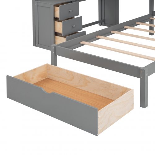 Full Over Twin Bunk Bed With Desk, Drawers And Shelves