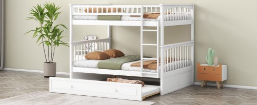 Full Over Full Bunk Bed With Twin Size Trundle, Convertible Beds
