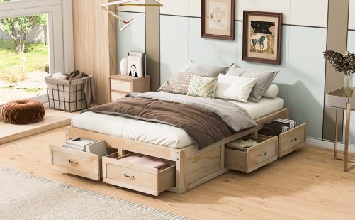 Full Size Platform Bed with 6 Storage Drawers