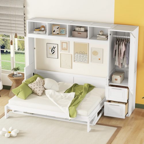 Queen Size Murphy Bed Wall Bed with Closet and Drawers
