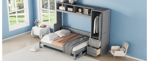 Full Size Murphy Bed Wall Bed with Closet and Drawers