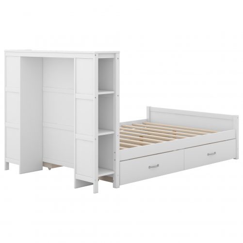 Full Size Platform Bed with Drawers and Storage Shelves