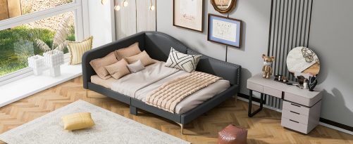 Full Size Upholstered Daybed With Headboard And Armrest, Support Legs