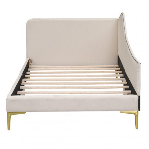 Twin Size Upholstered Daybed With Headboard And Armrest, Support Legs