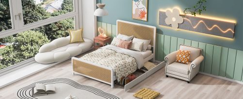 Metal Queen Size Platform Bed with 2 Drawers