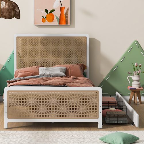 Full Size Metal Platform Bed with 2 Drawers