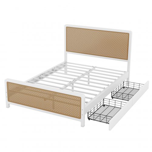Metal Queen Size Platform Bed with 2 Drawers