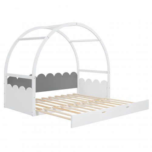 Twin Size Stretchable Vaulted Roof Bed, Children's Bed Pine Wood Frame