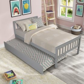 Twin Size Platform Bed Frame With Trundle, Headboard And Footboard