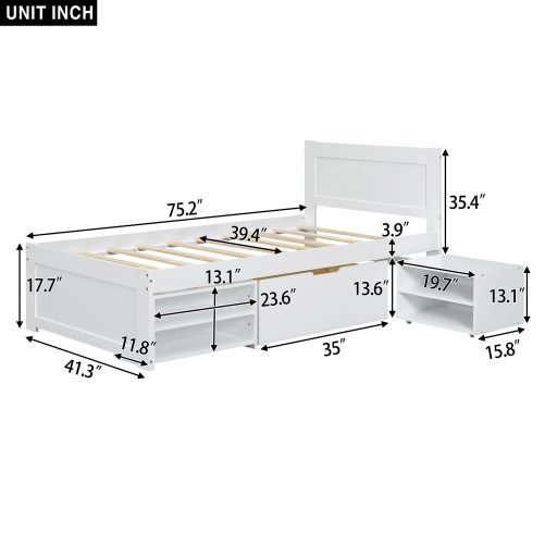 Twin Size Platform Bed With Drawer And Two Shelves
