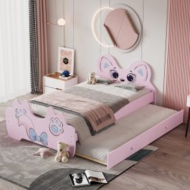 Cartoon Twin Size Platform Bed with Trundle