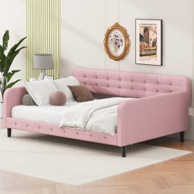 Full Size Upholstered Tufted Daybed with 4 Support Legs