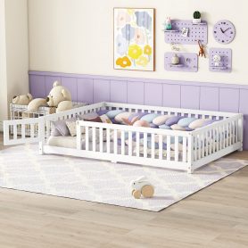 Full Size Bed Floor Bed With Safety Guardrails And Door For Kids, Whiteold Sku: W158090689