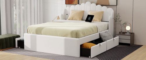 Full Size Upholstered Platform Bed with 4 Drawers and 2 USB