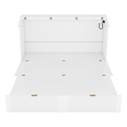 Queen Size Murphy Bed With Drawer And A Set Of Sockets & Usb Ports, Pulley Structure Design, White