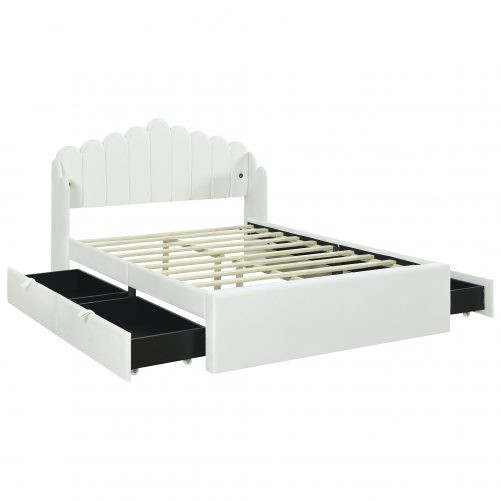Full Size Upholstered Platform Bed with 4 Drawers and 2 USB