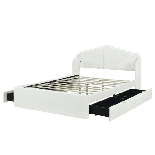 Queen Size Upholstered Platform Bed with 4 Drawers and 2 USB