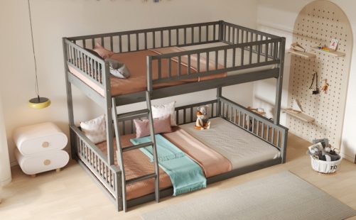 Full XL over Queen Bunk Bed with Ladder and Guardrails