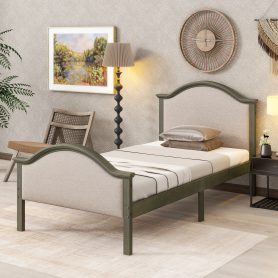 Twin Platform Bed with Upholstered Headboard and Footboard, with Slats