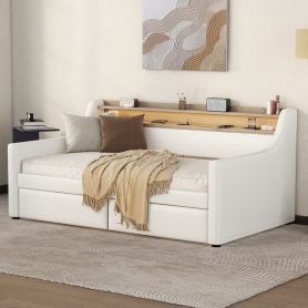 Twin Size Daybed with Drawers, Charging Station and LED Lights